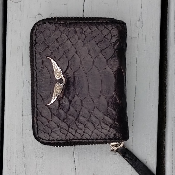 Zadig & Voltaire Black Croc-Embossed Wallet with Wing Accent - Picture 1 of 11